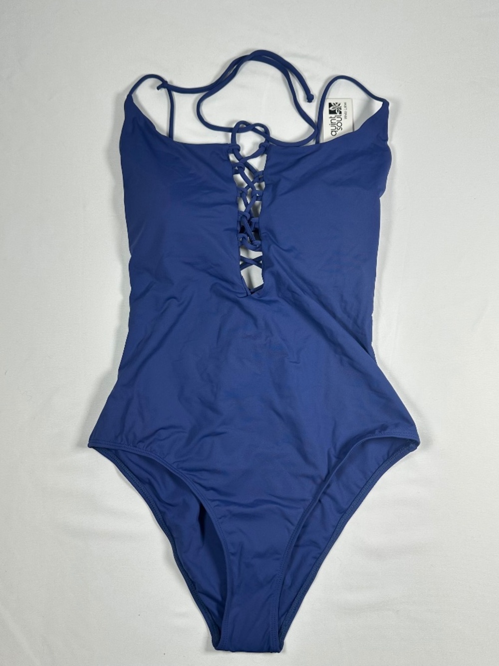 Women's One Piece Swimsuit Quintsoul White Label Size Large Blue Lace Up NWT